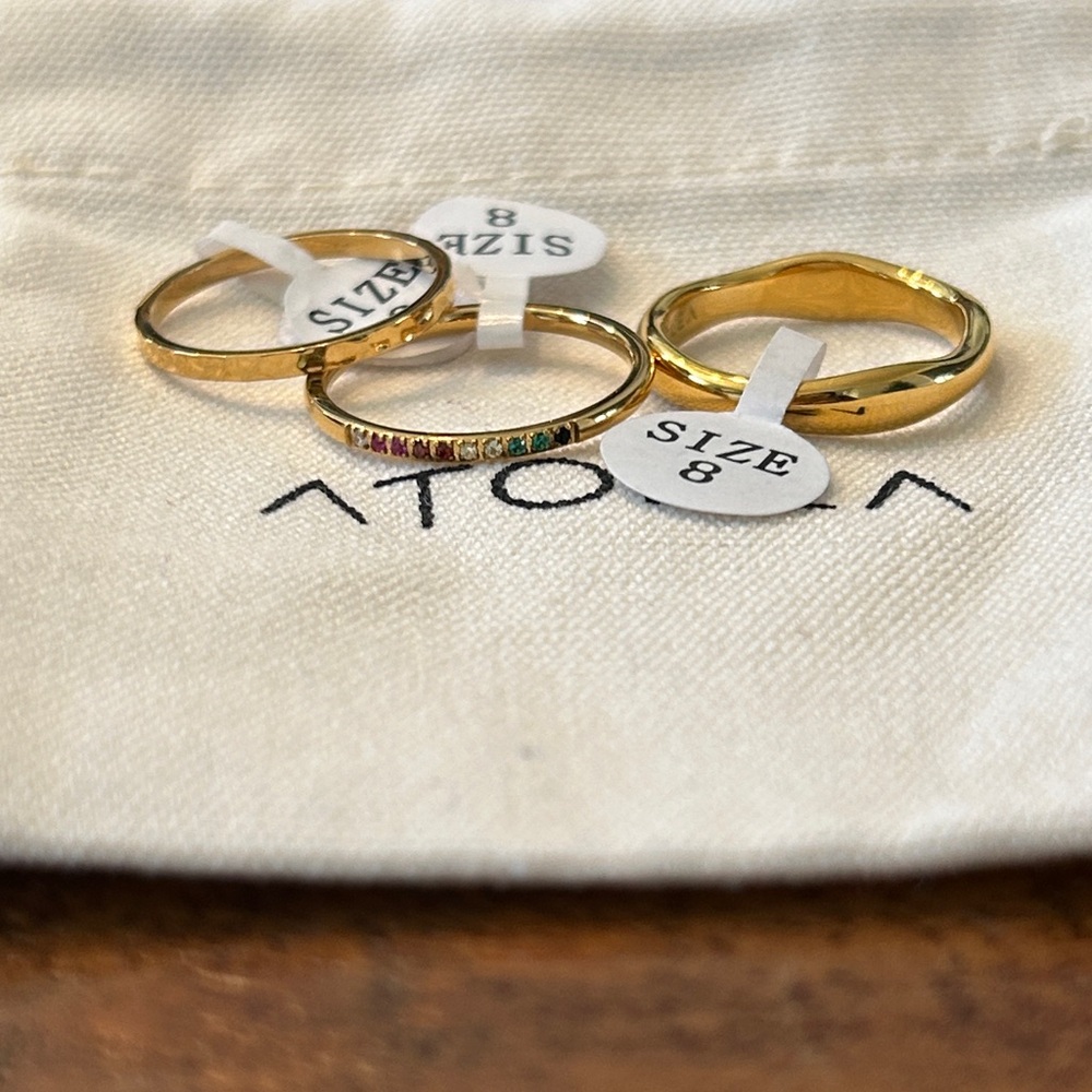 Gold and Multicolor Stone Ring Set